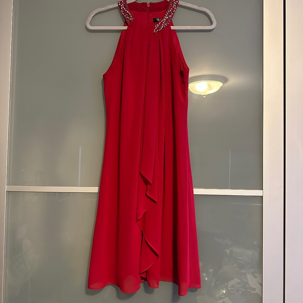 Red Beaded High Collar Cocktail Dress Size 6